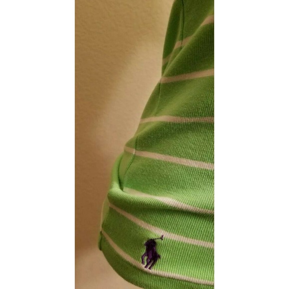 Polo Ralph Lauren Women Pony Logo Ribbed Scoop Neck T Shirt Green/White Size S - Picture 2 of 4